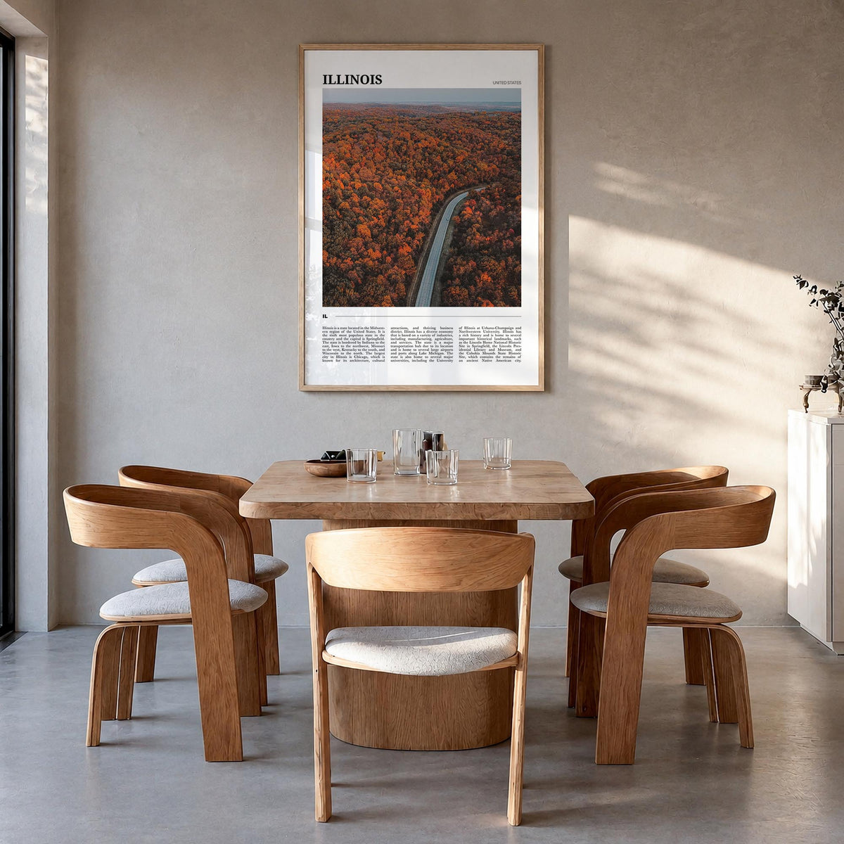 Illinois no. 3 colorful travel poster of United States – vertical wall art in natural wood frame, hanging on wall