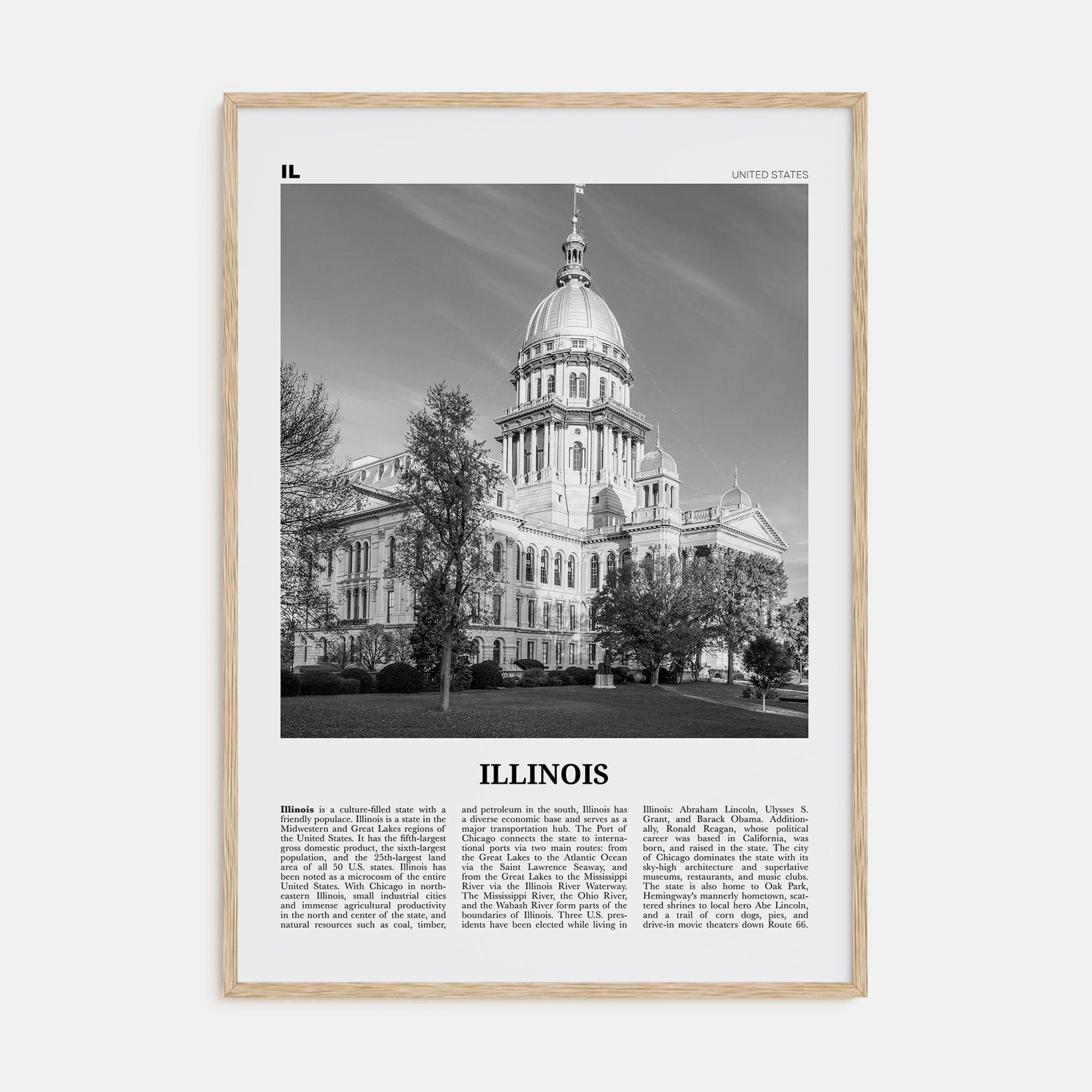 Illinois No 3 Poster Natural Wood / 8x12 in Nbourhood Travel B&W Poster