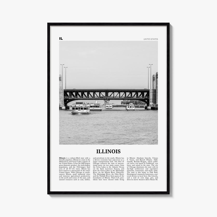 Illinois no. 4 black & white newspaper poster of United States – vertical wall art, unframed print shown in interior mockup