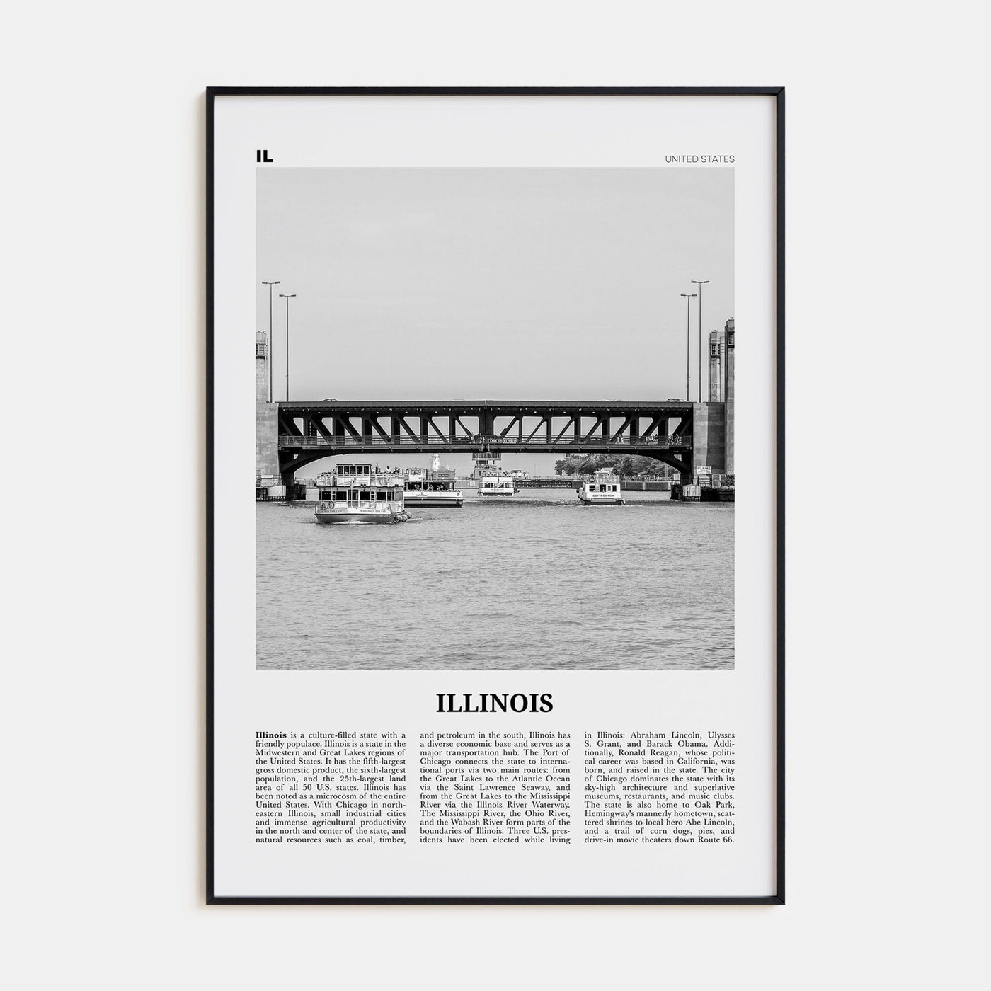 Illinois No 4 Poster None / 8x12 in Nbourhood Travel B&W Poster