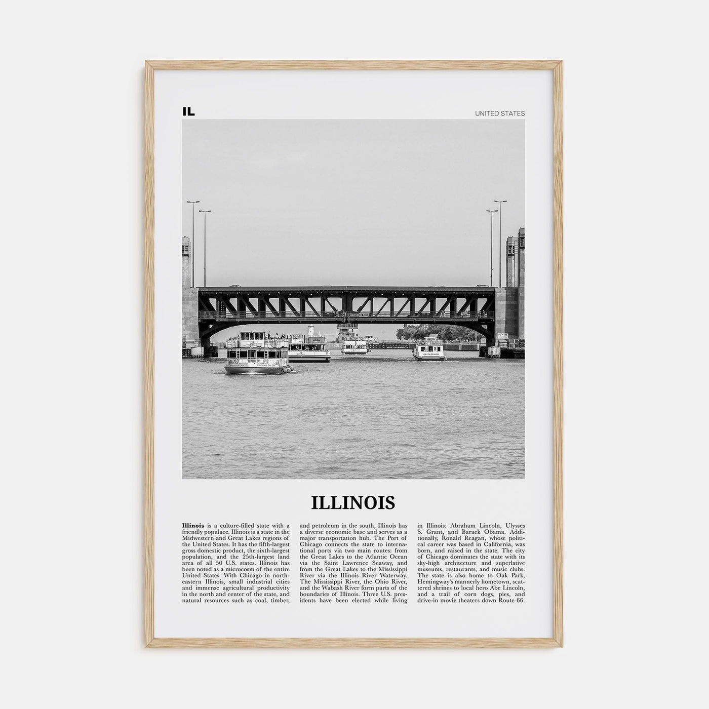 Illinois No 4 Poster Natural Wood / 8x12 in Nbourhood Travel B&W Poster