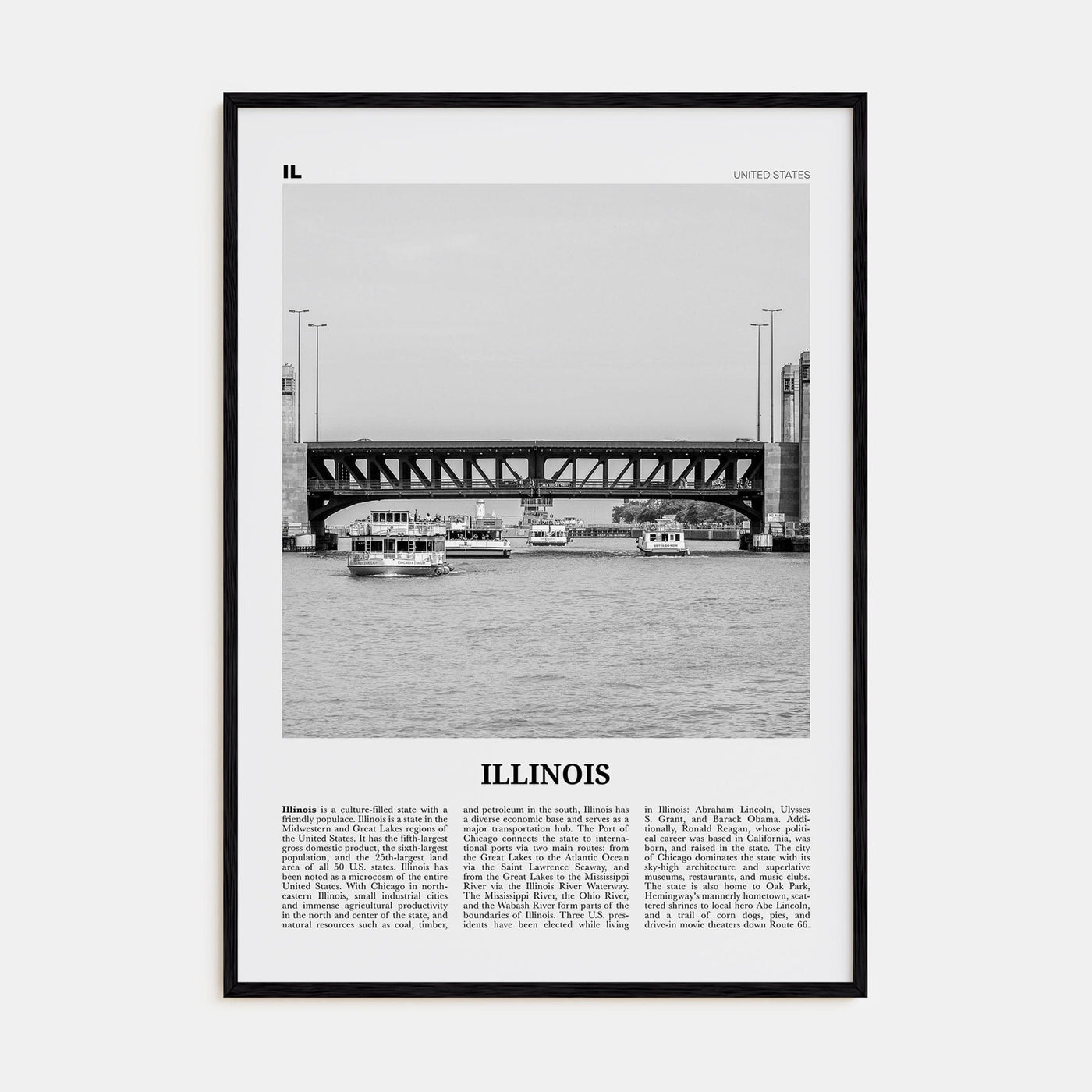 Illinois No 4 Poster Black Wood / 8x12 in Nbourhood Travel B&W Poster