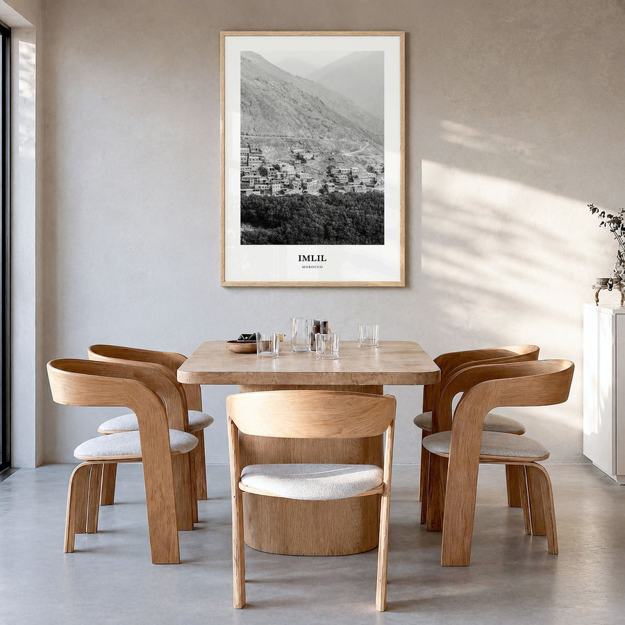Imlil Classic Poster in a natural wood frame, hanging in a dining room