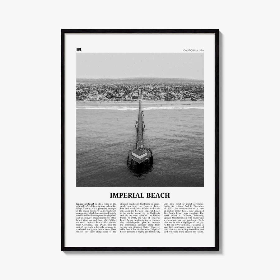 Imperial Beach black & white newspaper poster of California, USA – vertical wall art, unframed print shown in interior mockup