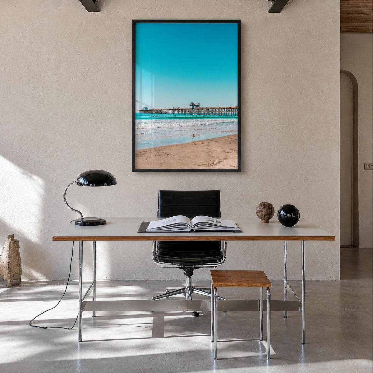 Imperial Beach colorful photo poster of California, USA – vertical wall art in black wood frame, hanging on wall