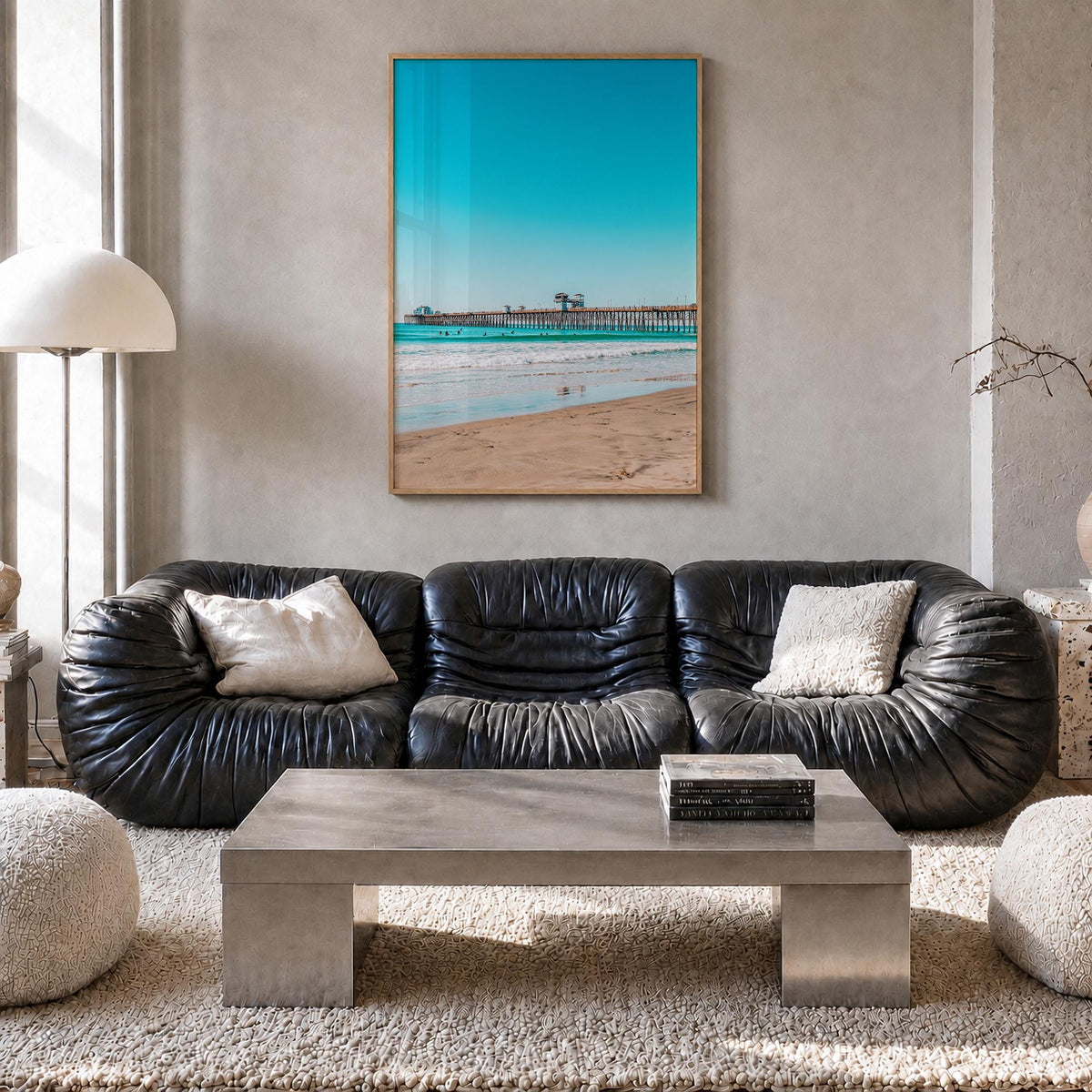 Imperial Beach colorful photo poster of California, USA – vertical wall art in natural wood frame, hanging on wall