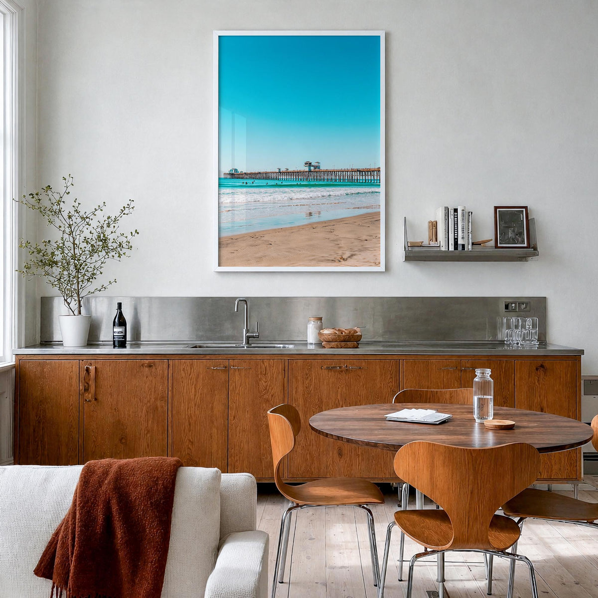 Imperial Beach colorful photo poster of California, USA – vertical wall art in white wood frame, hanging on wall
