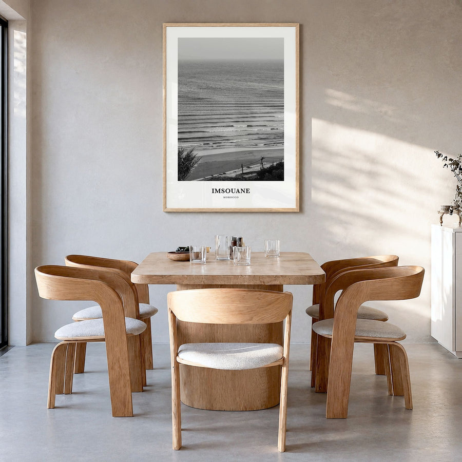 Imsouane Classic Poster in a natural wood frame, hanging in a dining room