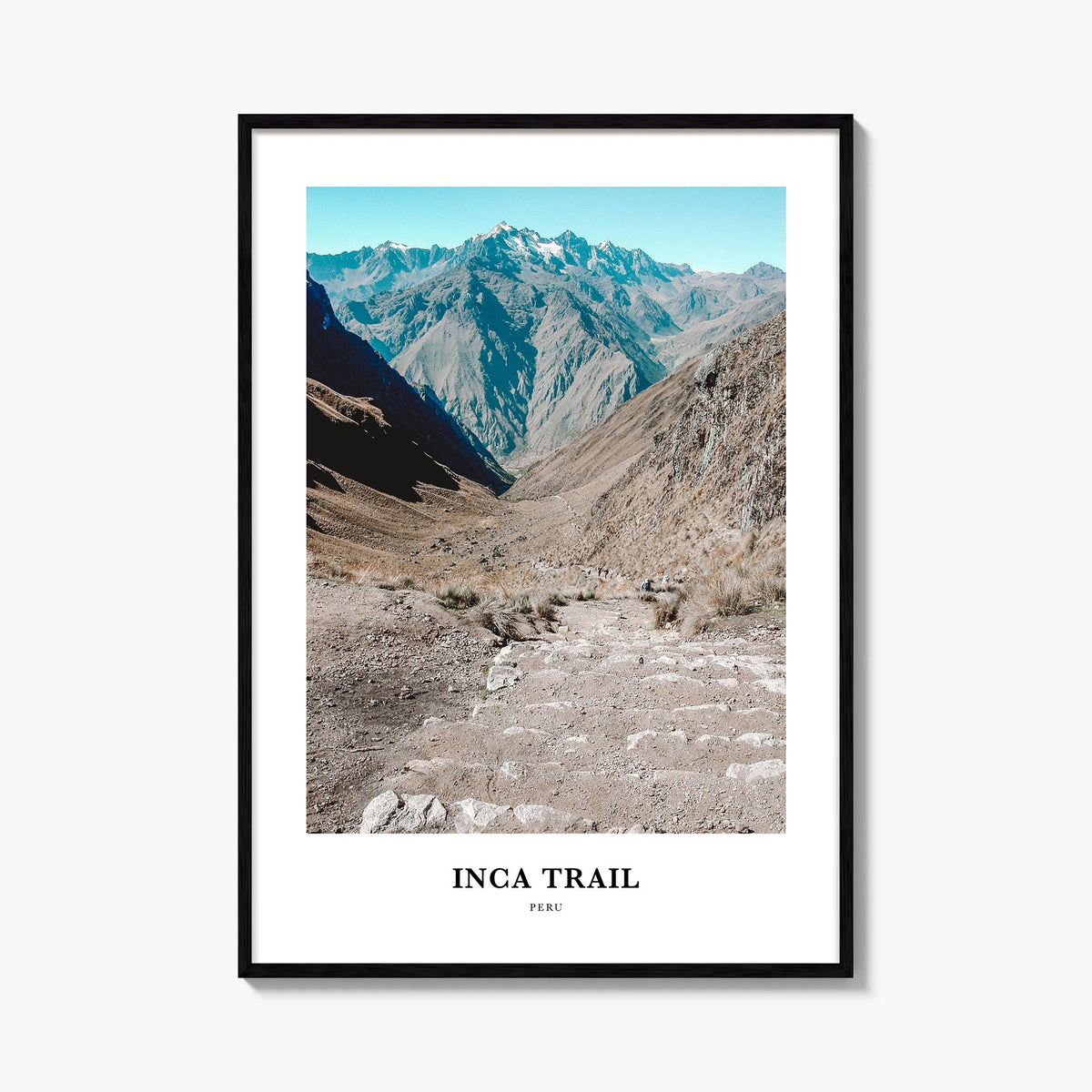 Inca Trail colorful classic poster of Peru – vertical wall art, unframed print shown in interior mockup