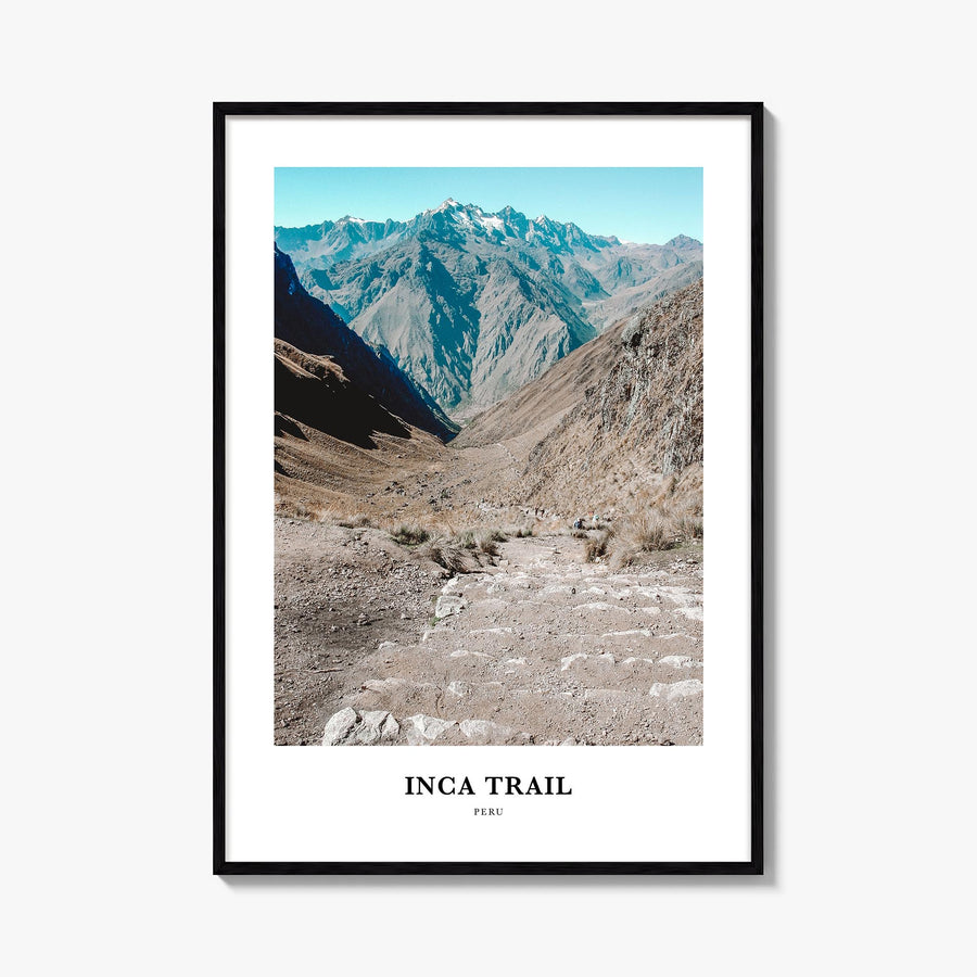 Inca Trail colorful classic poster of Peru – vertical wall art, unframed print shown in interior mockup