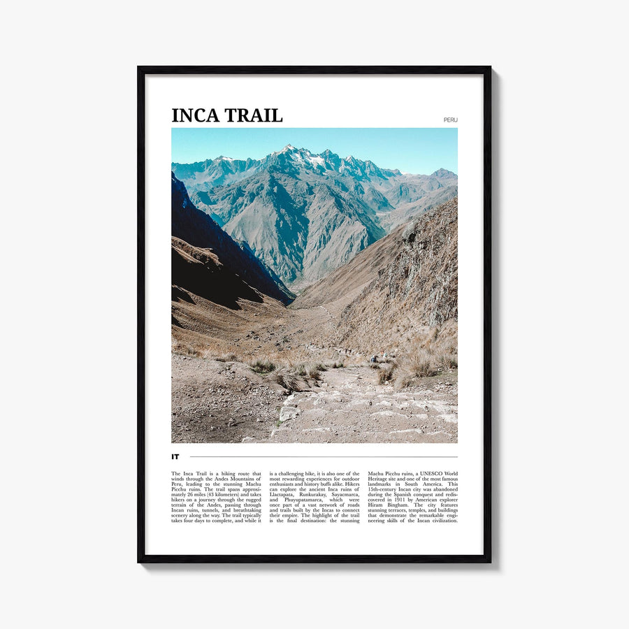 Inca Trail colorful travel poster of Peru – vertical wall art, unframed print shown in interior mockup