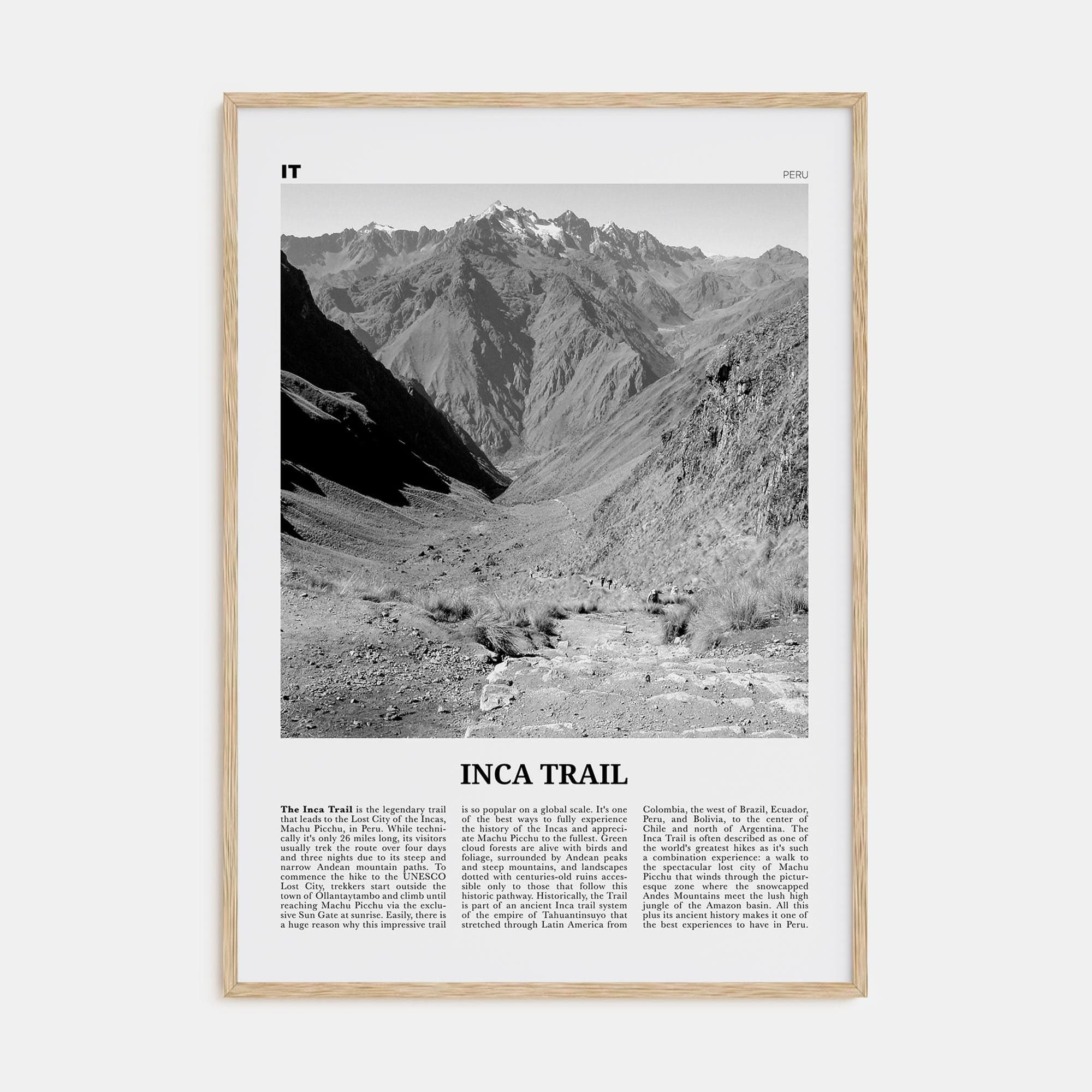 Inca Trail Poster Natural Wood / 8x12 in Nbourhood Travel B&W Poster