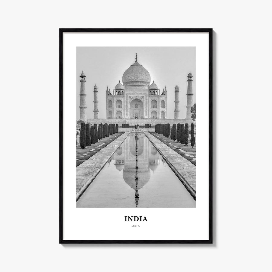 India black & white classic poster of Asia – vertical wall art, unframed print shown in interior mockup
