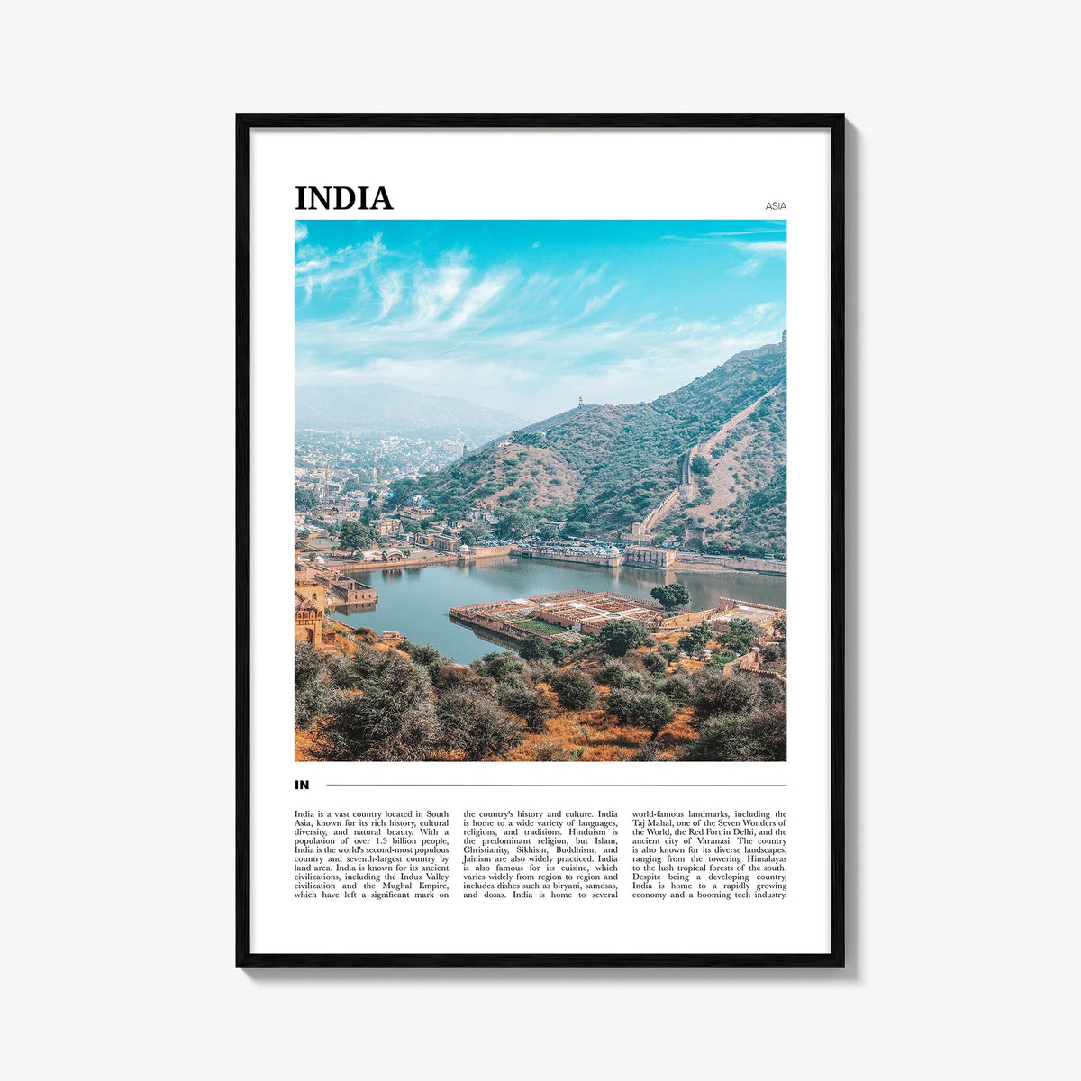 India colorful travel poster of Asia – vertical wall art, unframed print shown in interior mockup