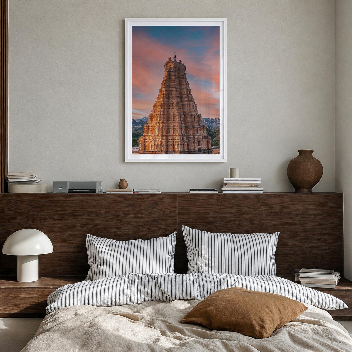 India no. 1 colorful photo poster of Asia – vertical wall art in white wood frame with white border, hanging on wall