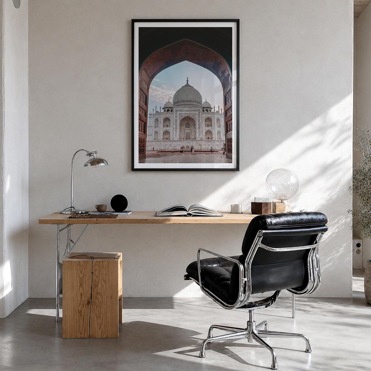 India no. 2 colorful photo poster of Asia – vertical wall art in black wood frame with white border, hanging on wall