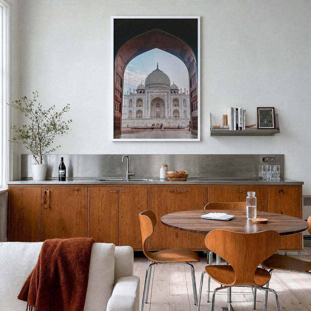 India no. 2 colorful photo poster of Asia – vertical wall art in white wood frame, hanging on wall