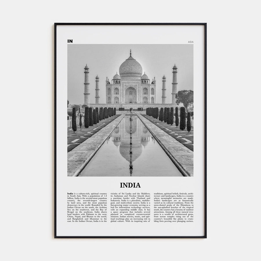 India Poster Black Metal / 8x12 in Nbourhood Travel B&W Poster