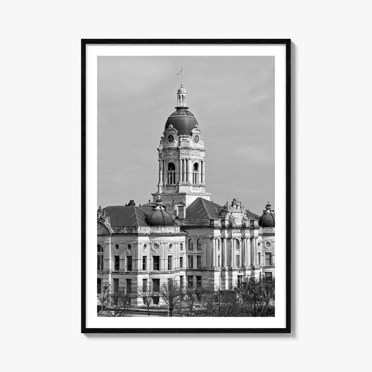 Indiana black & white photo poster of United States – vertical wall art, unframed print shown in interior mockup