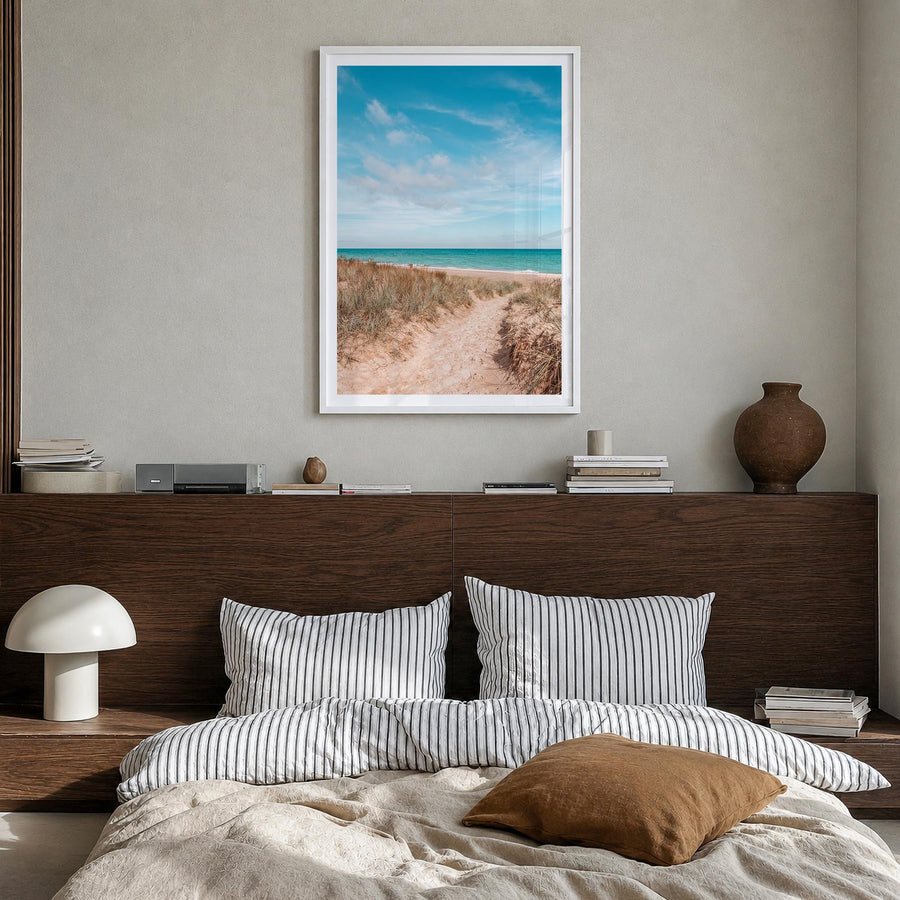 Indiana colorful photo poster of United States – vertical wall art in white wood frame with white border, hanging on wall