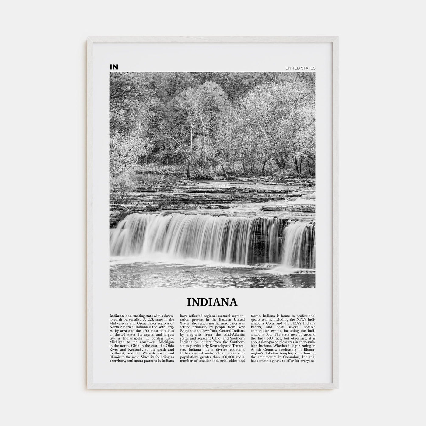 Indiana No 1 Poster White Wood / 8x12 in Nbourhood Travel B&W Poster