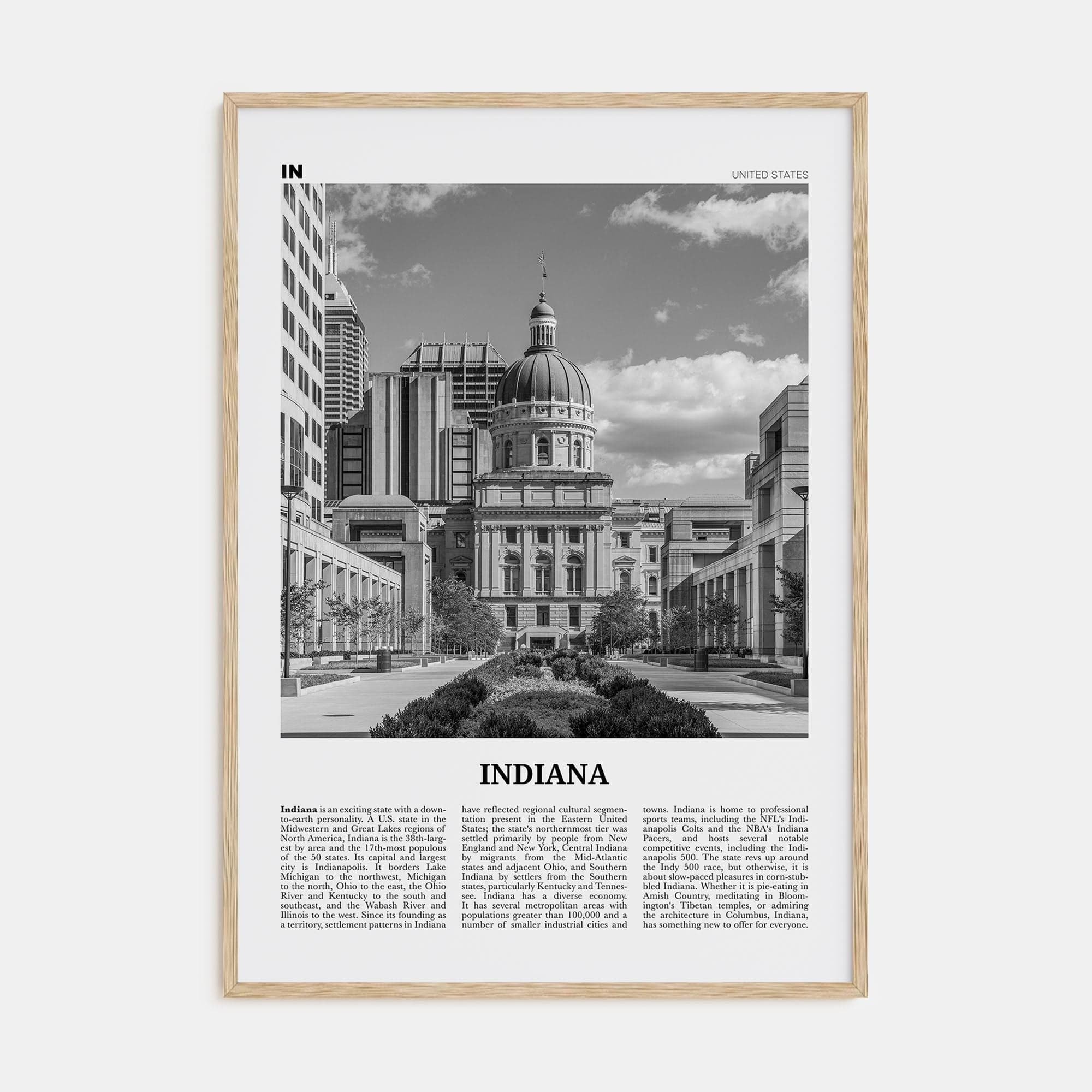 Indiana No 2 Poster Natural Wood / 8x12 in Nbourhood Travel B&W Poster