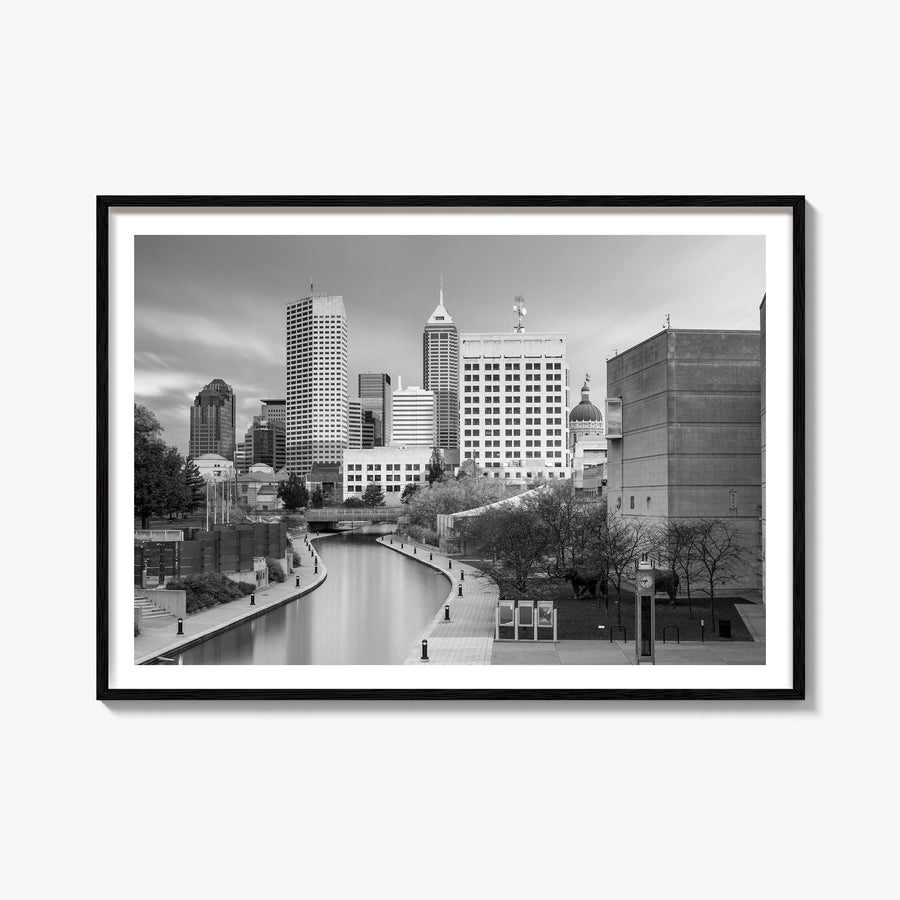 Indianapolis black & white photo poster of Indiana, USA – horizontal wall art, unframed print shown in interior mockup