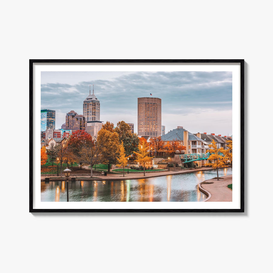 Indianapolis colorful photo poster of Indiana, USA – horizontal wall art, unframed print shown in interior mockup