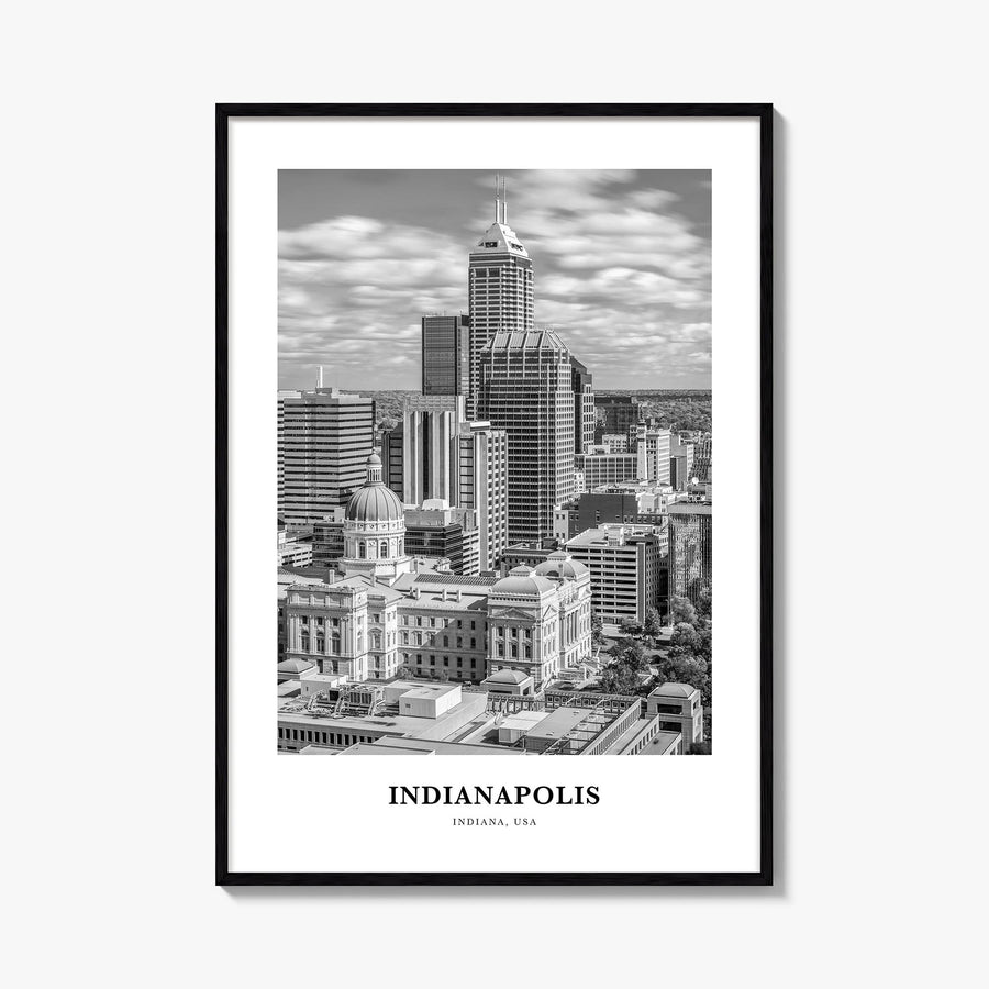 Indianapolis no. 1 black & white classic poster of Indiana, USA – vertical wall art, unframed print shown in interior mockup