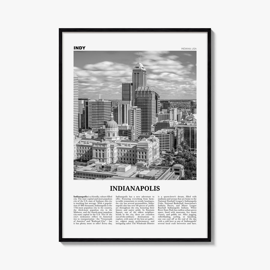 Indianapolis no. 1 black & white newspaper poster of Indiana, USA – vertical wall art, unframed print shown in interior mocku
