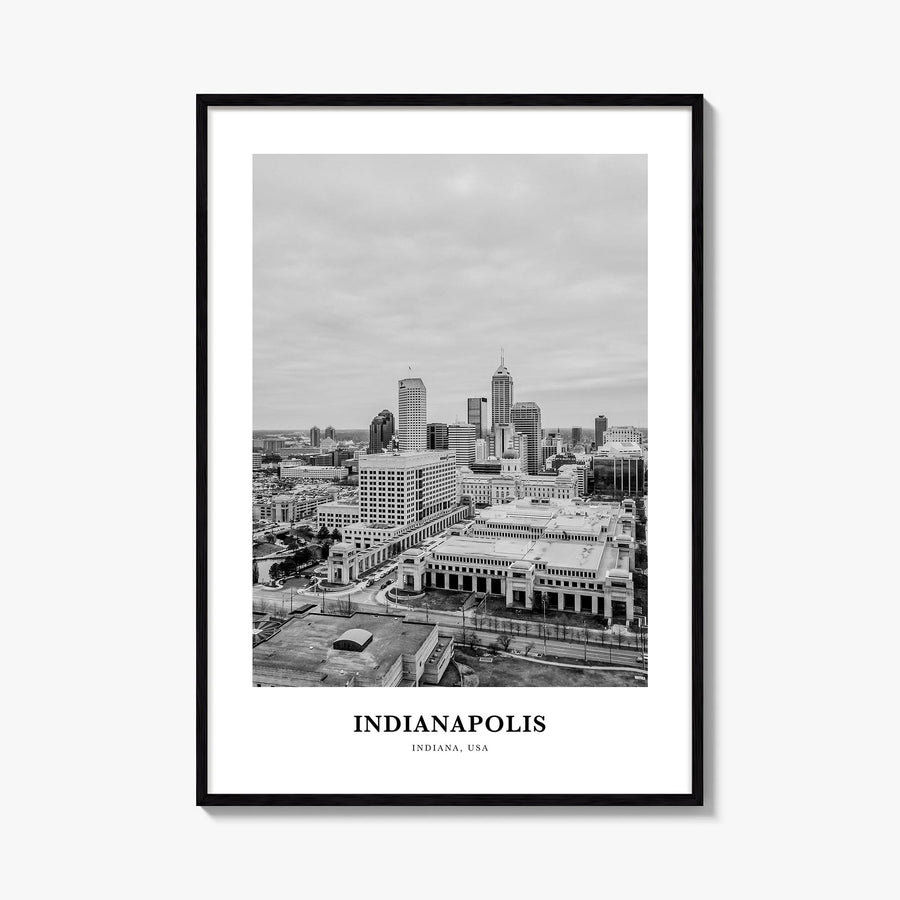Indianapolis no. 2 black & white classic poster of Indiana, USA – vertical wall art, unframed print shown in interior mockup