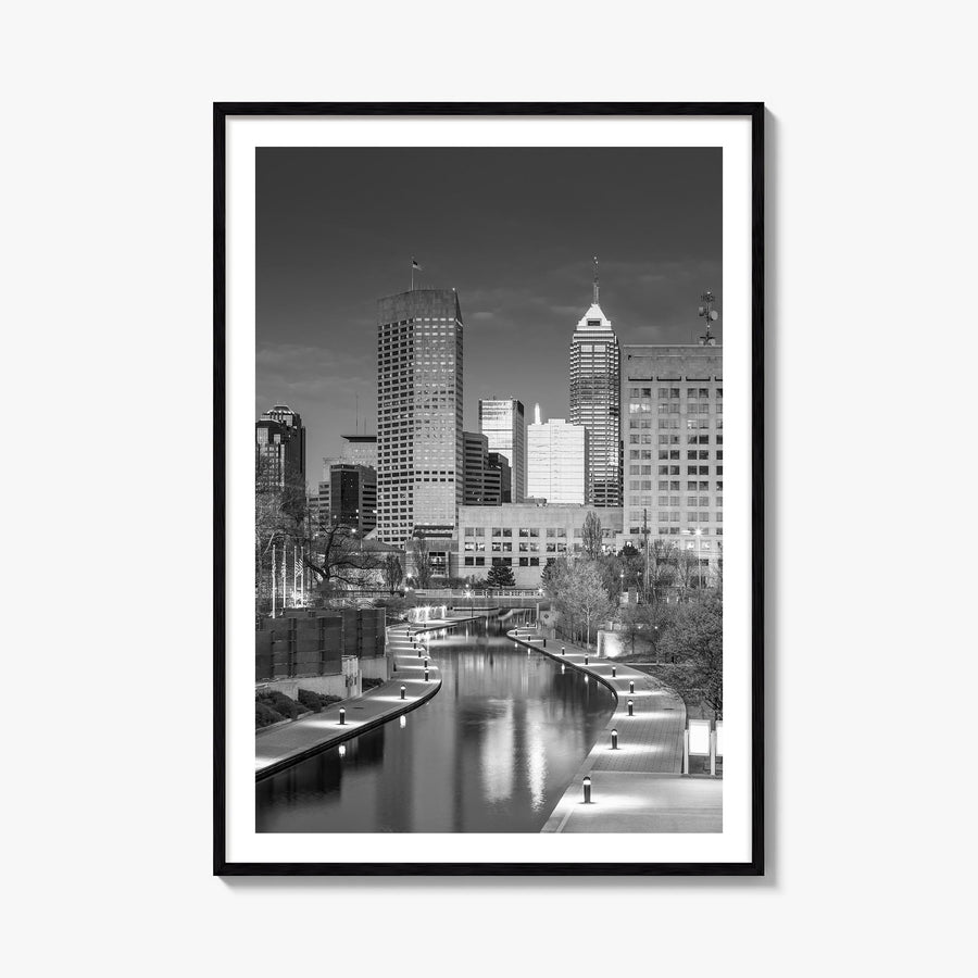 Indianapolis no. 2 black & white photo poster of Indiana, USA – vertical wall art, unframed print shown in interior mockup