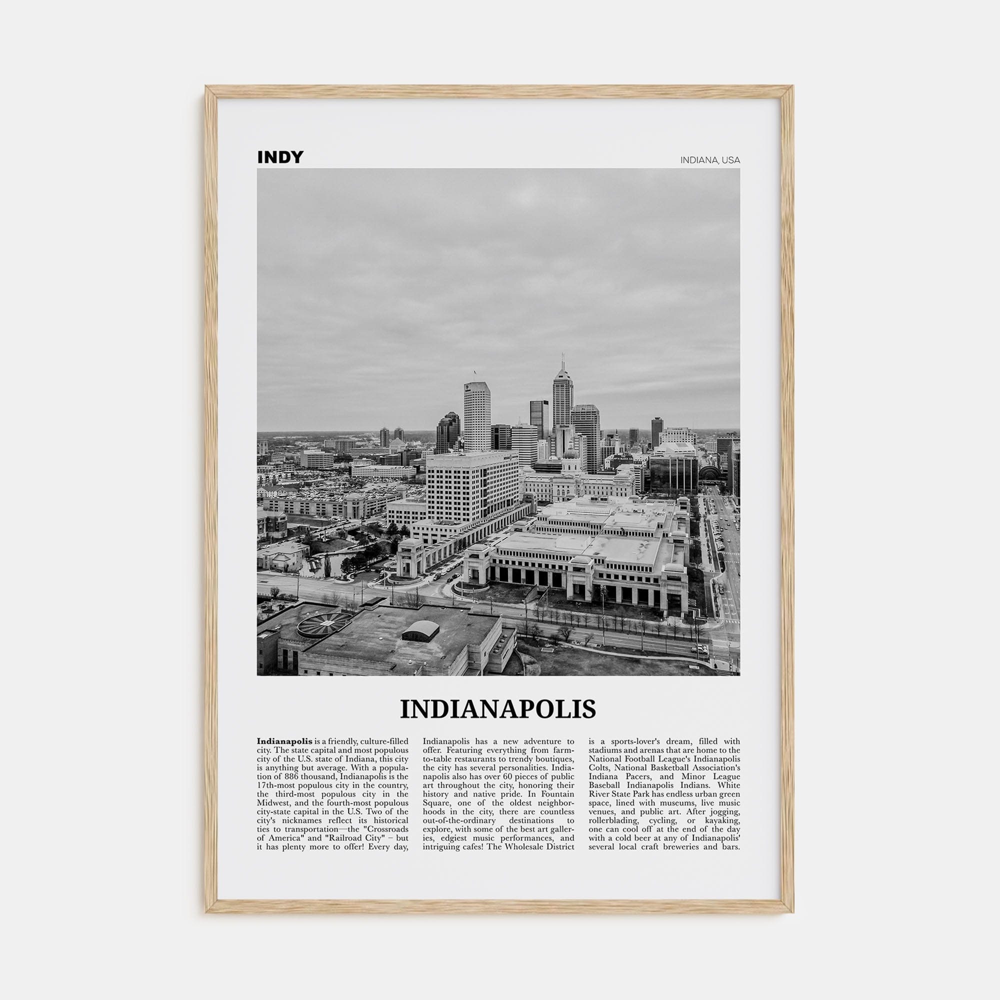 Indianapolis No 2 Poster Natural Wood / 8x12 in Nbourhood Travel B&W Poster