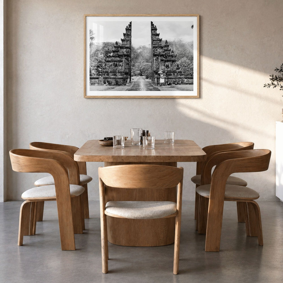 Indonesia Photo Poster in a natural wood frame, hanging in a dining room, white border