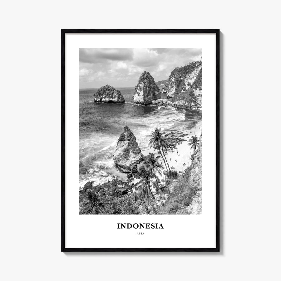 Indonesia no. 1 black & white classic poster of Asia – vertical wall art, unframed print shown in interior mockup