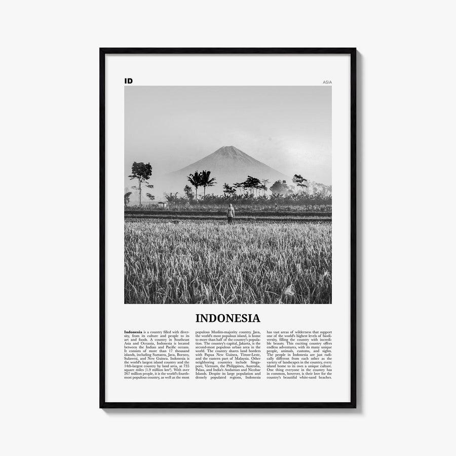 Indonesia no. 1 black & white newspaper poster of Asia – vertical wall art, unframed print shown in interior mockup