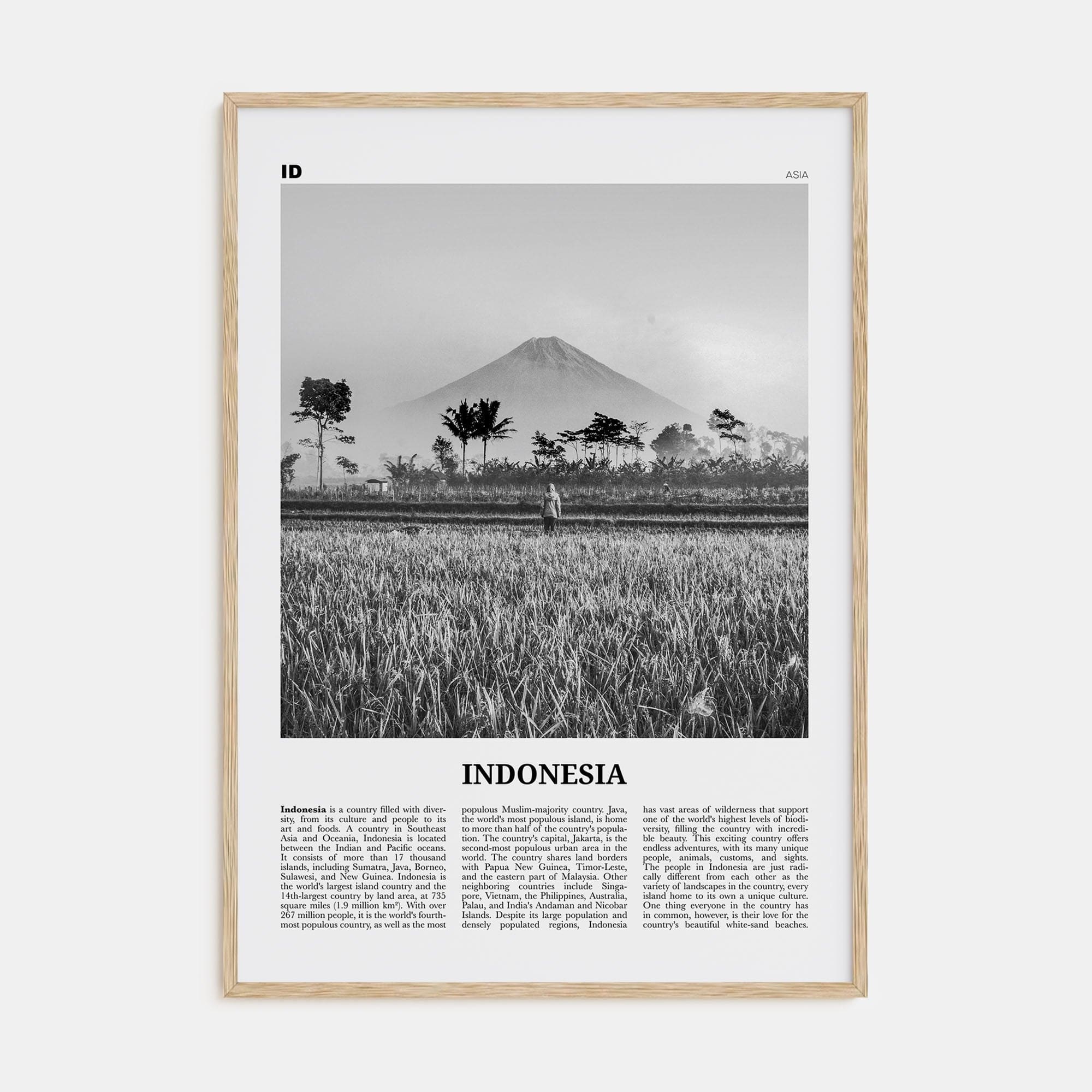 Indonesia No 1 Poster Natural Wood / 8x12 in Nbourhood Travel B&W Poster