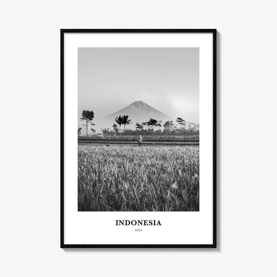 Indonesia no. 2 black & white classic poster of Asia – vertical wall art, unframed print shown in interior mockup