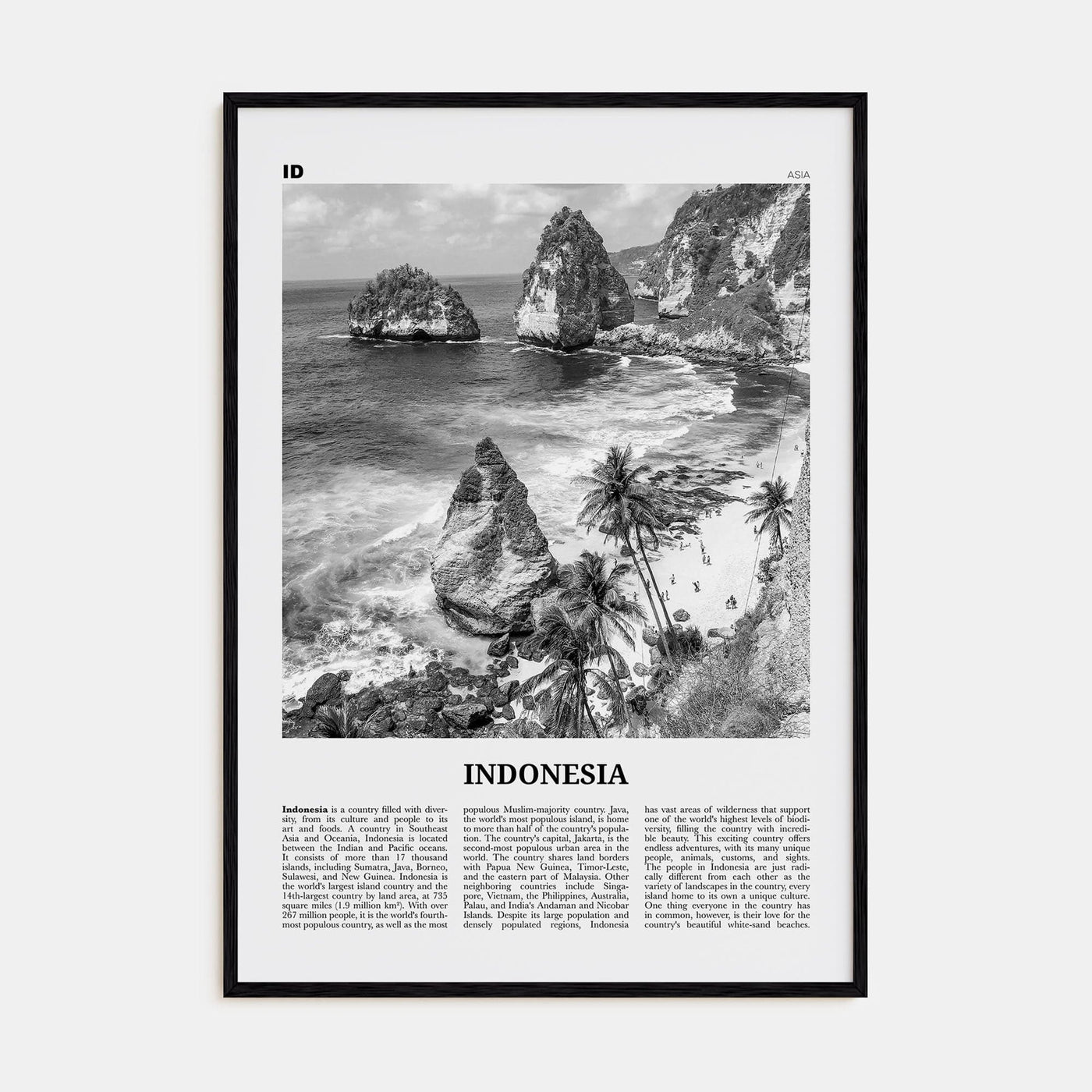 Indonesia No 2 Poster Black Wood / 8x12 in Nbourhood Travel B&W Poster