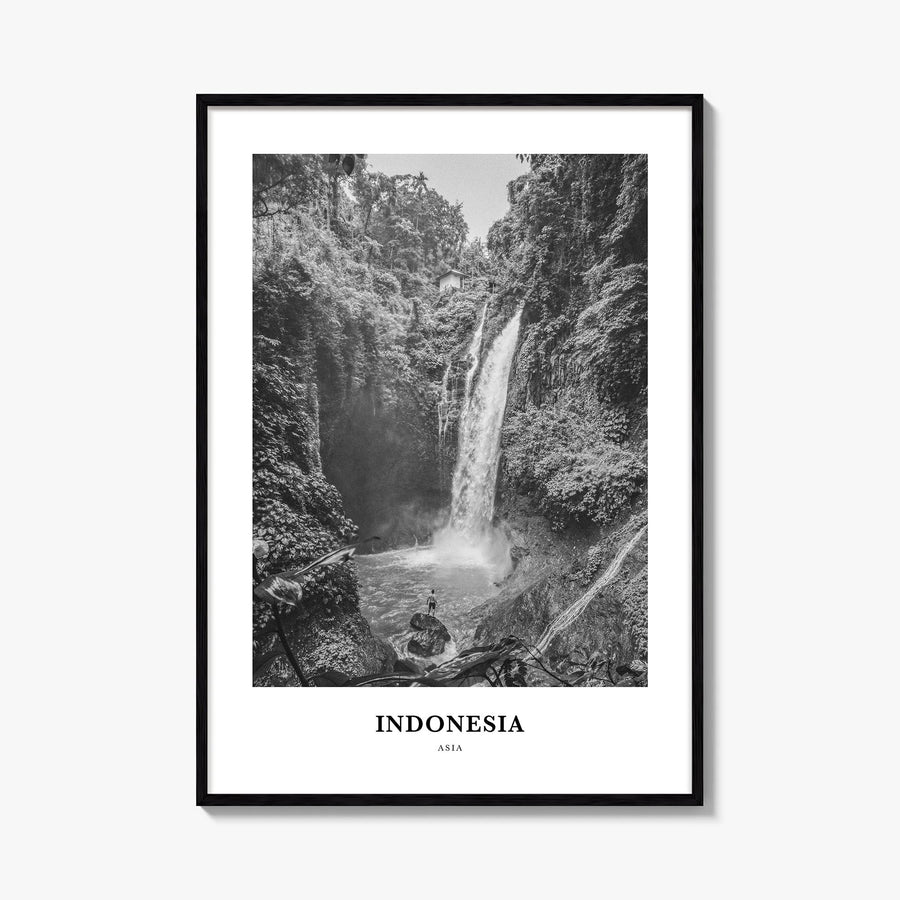Indonesia no. 3 black & white classic poster of Asia – vertical wall art, unframed print shown in interior mockup