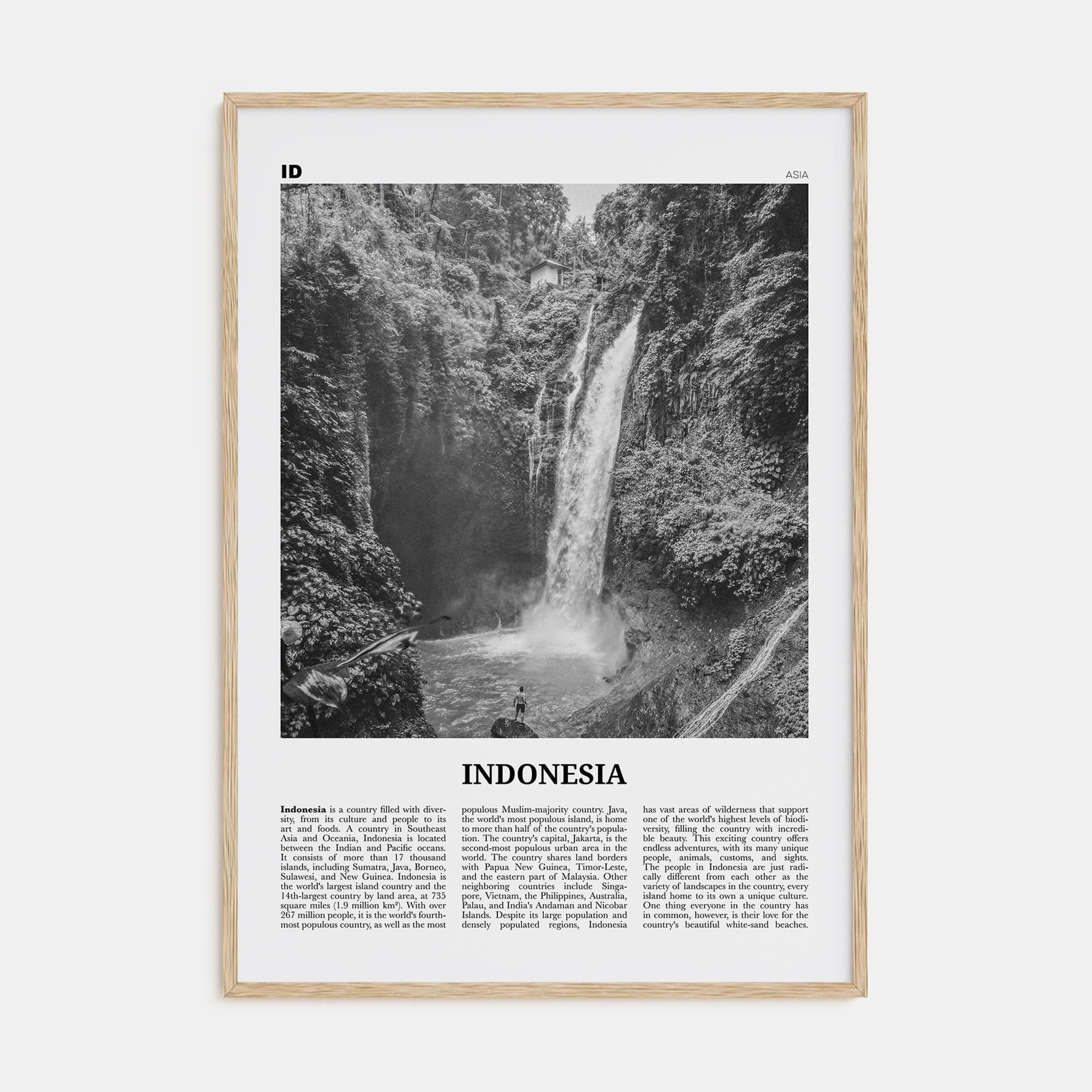 Indonesia No 3 Poster Natural Wood / 8x12 in Nbourhood Travel B&W Poster