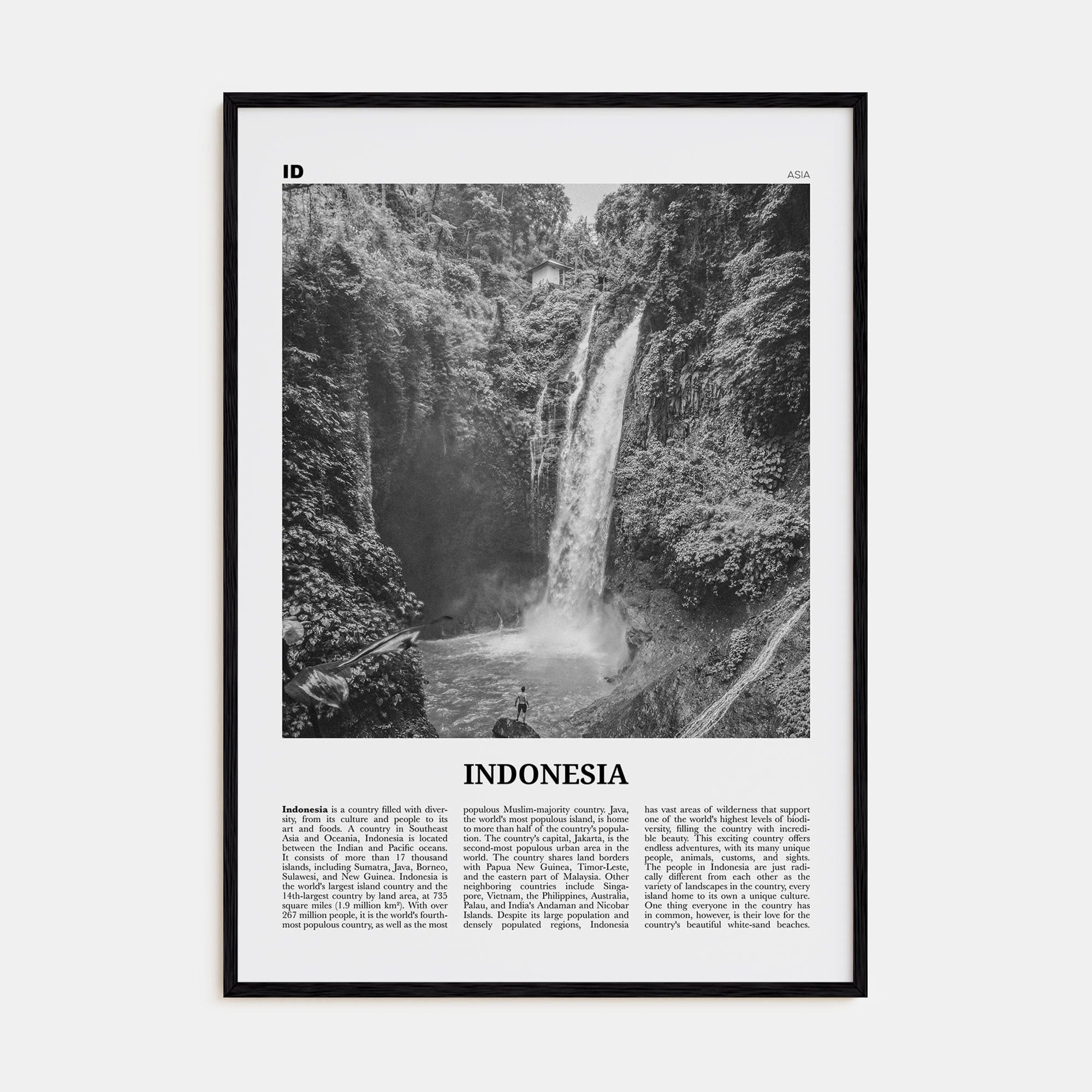 Indonesia No 3 Poster Black Wood / 8x12 in Nbourhood Travel B&W Poster