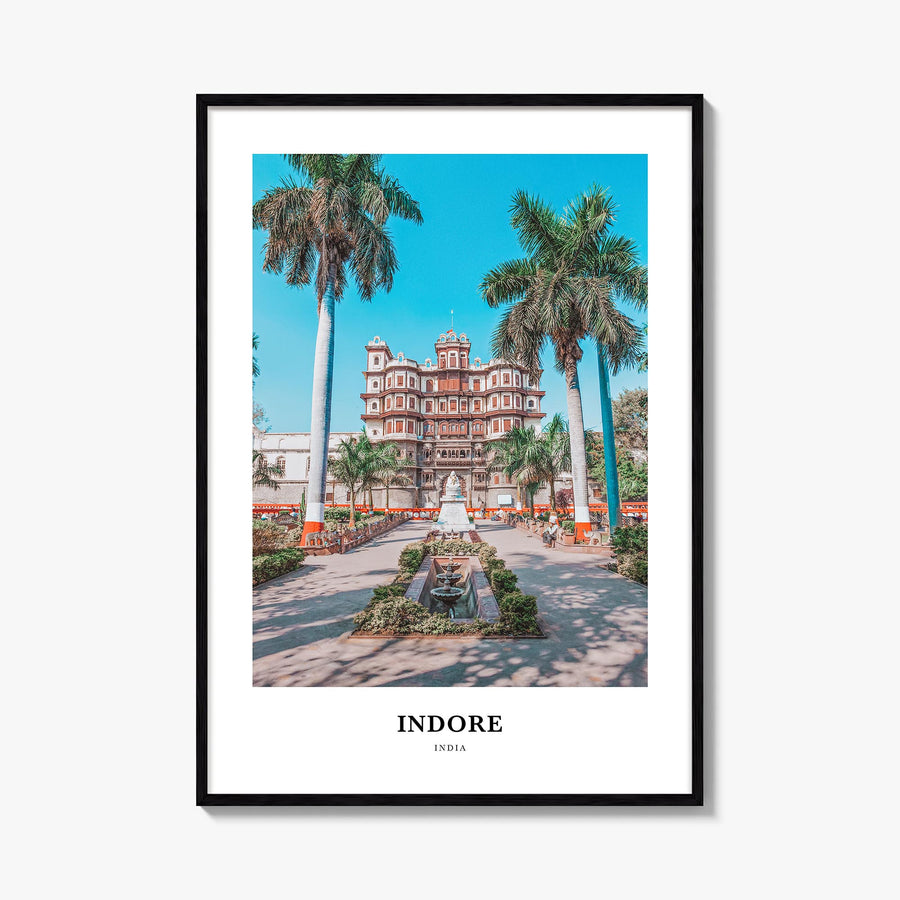 Indore colorful classic poster of India – vertical wall art, unframed print shown in interior mockup