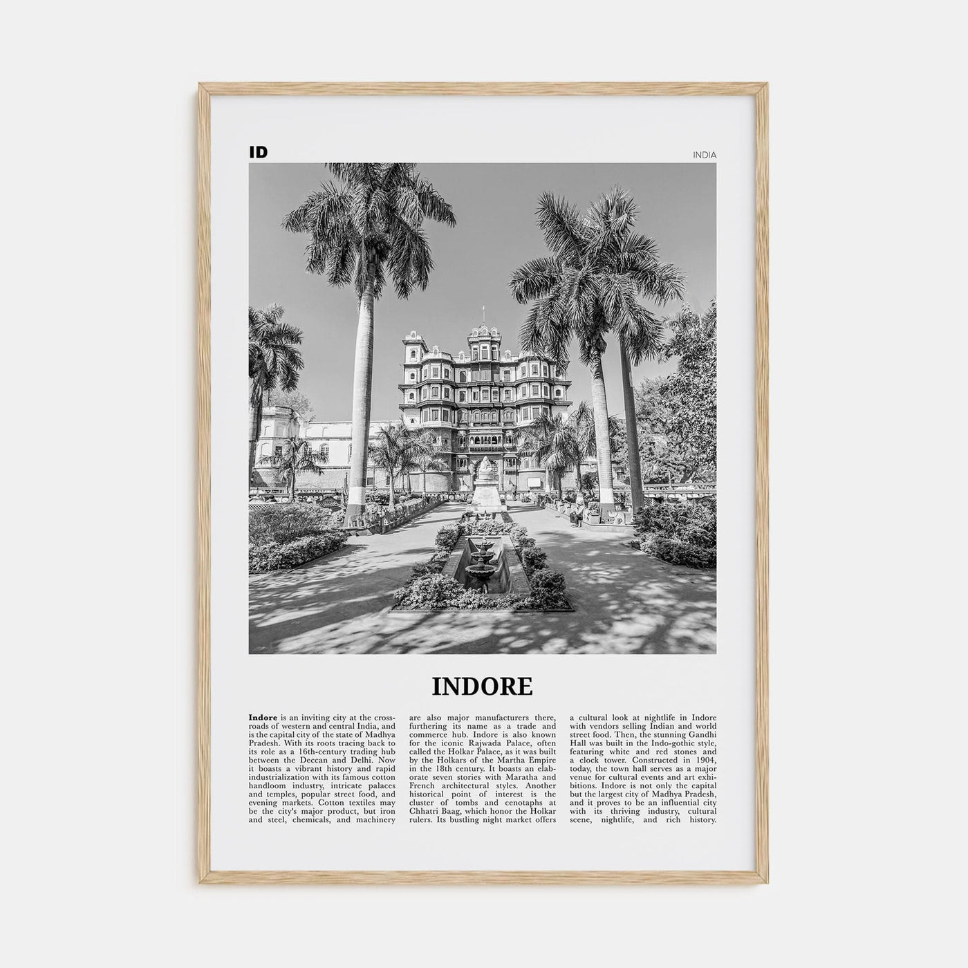 Indore Poster Natural Wood / 8x12 in Nbourhood Travel B&W Poster