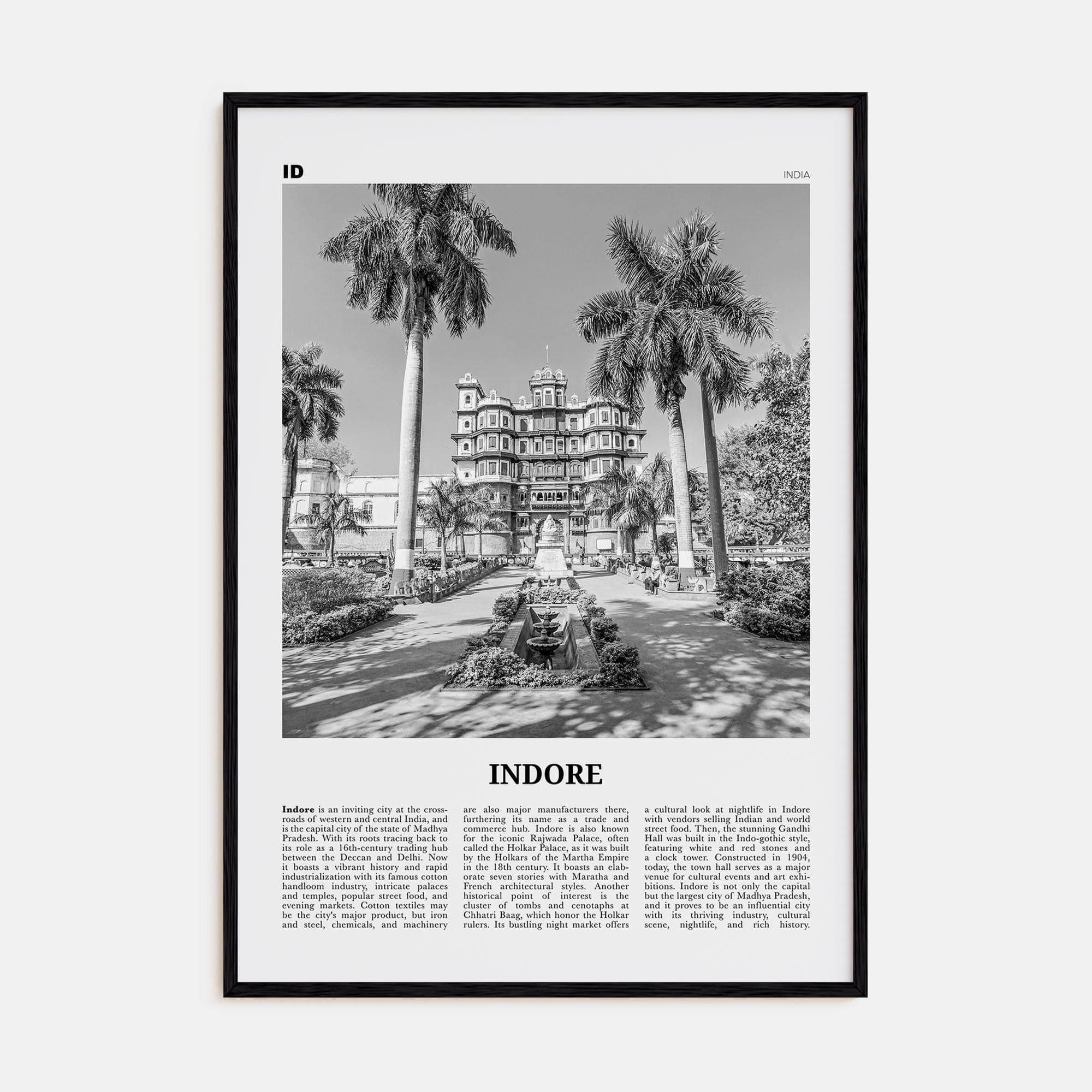 Indore Poster Black Wood / 8x12 in Nbourhood Travel B&W Poster