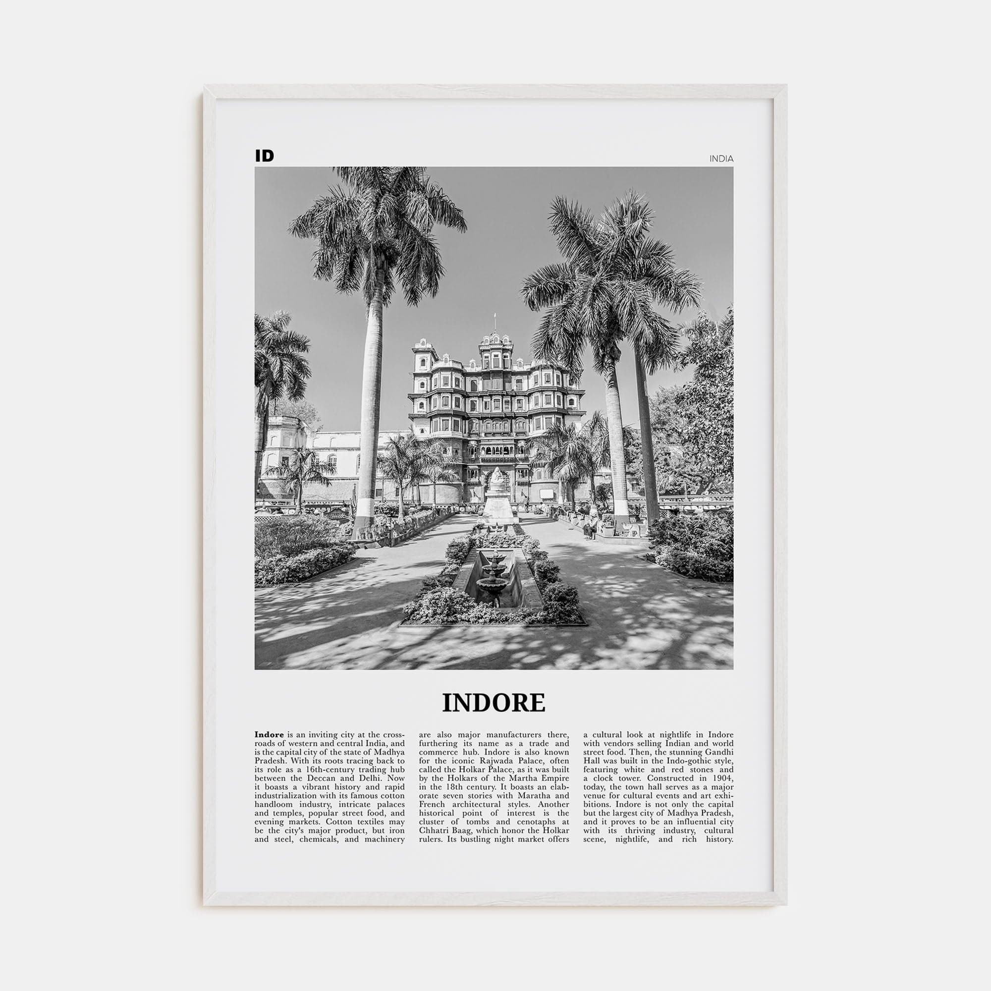 Indore Poster White Wood / 8x12 in Nbourhood Travel B&W Poster