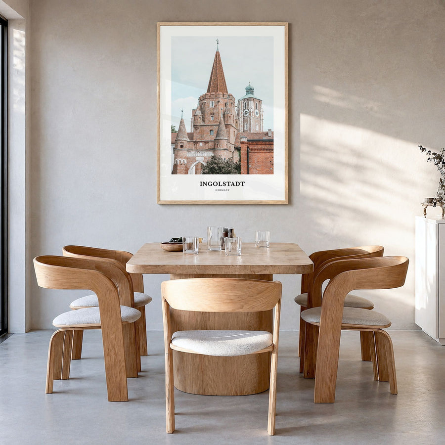 Ingolstadt Classic Poster in a natural wood frame, hanging in a dining room