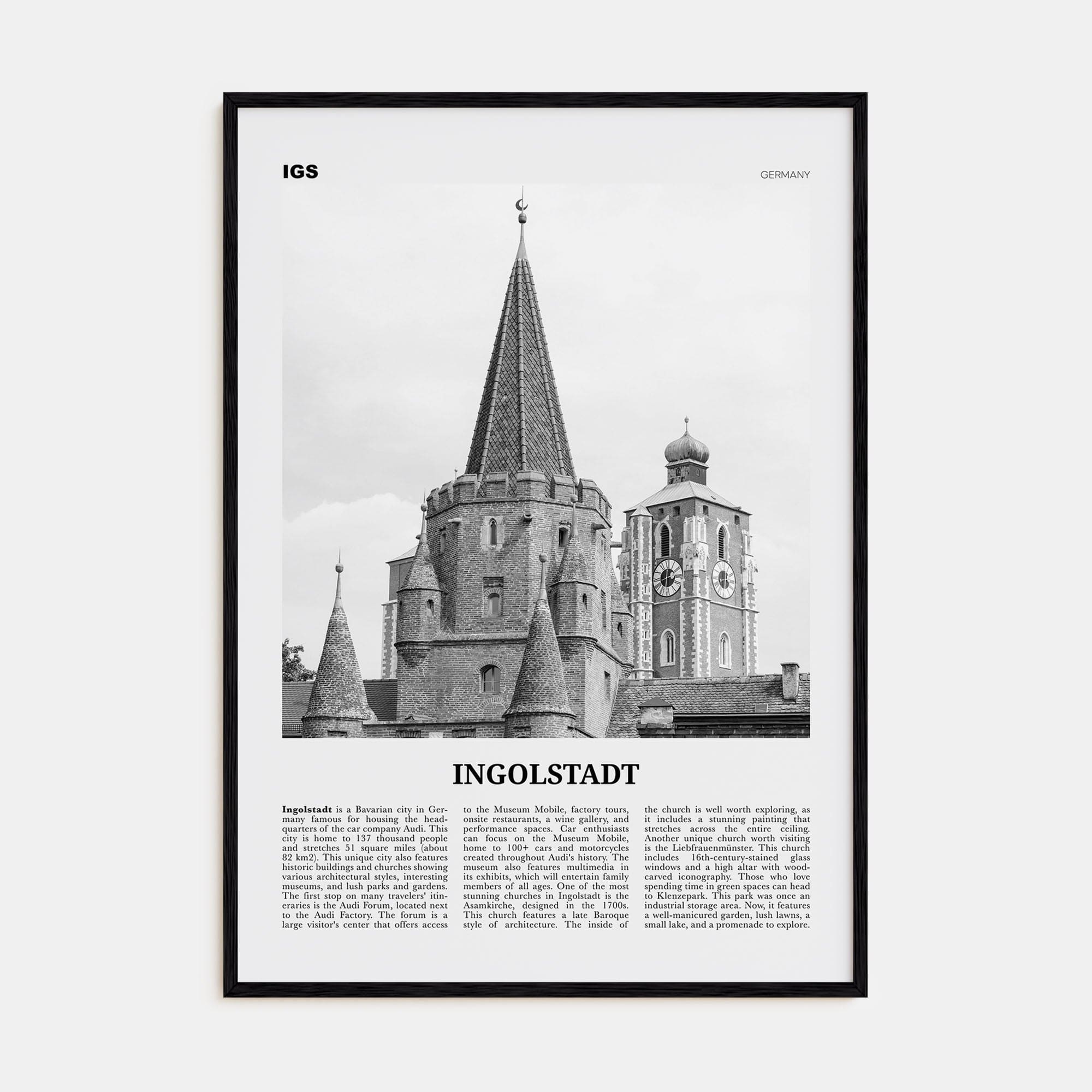 Ingolstadt Poster Black Wood / 8x12 in Nbourhood Travel B&W Poster