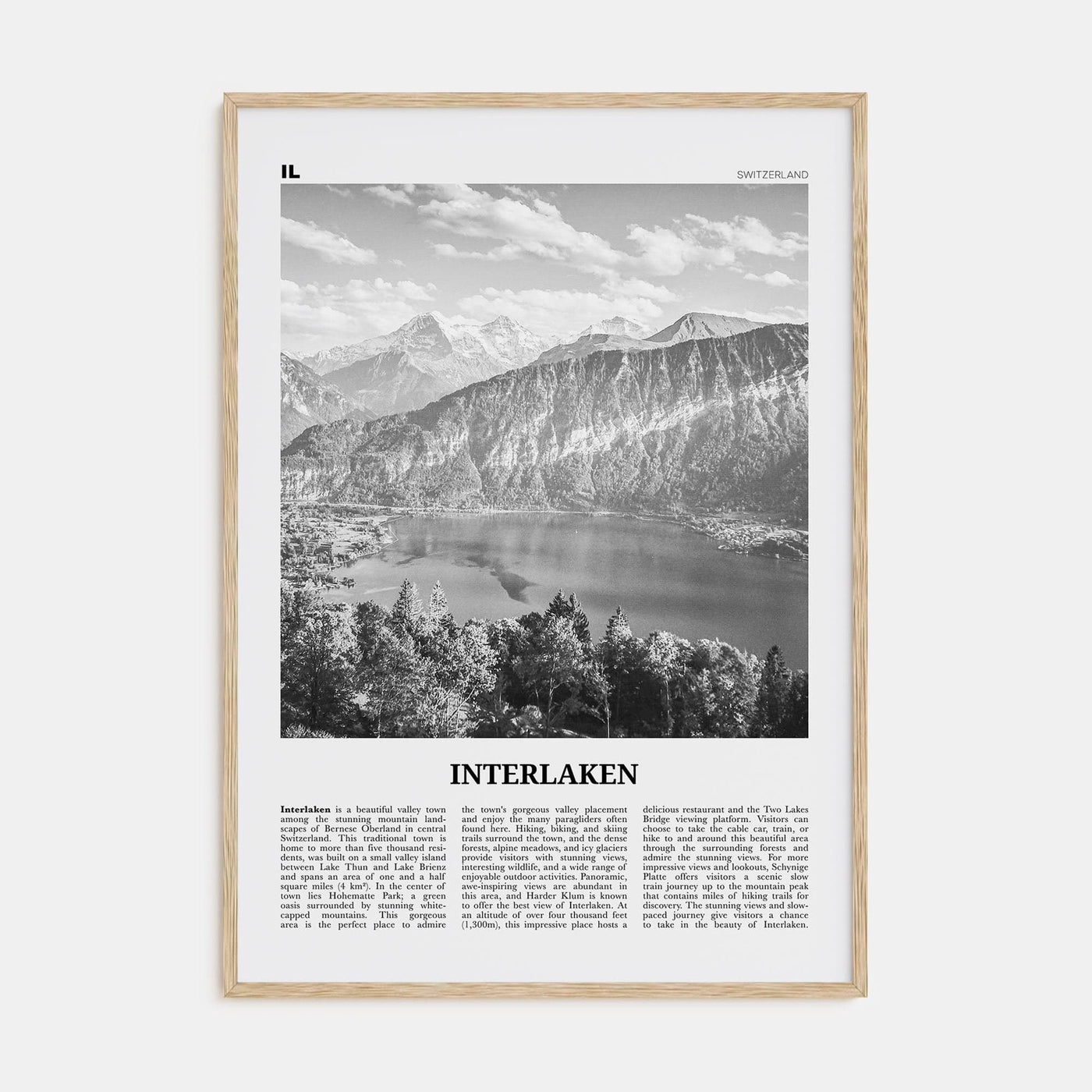 Interlaken Poster Natural Wood / 8x12 in Nbourhood Travel B&W Poster