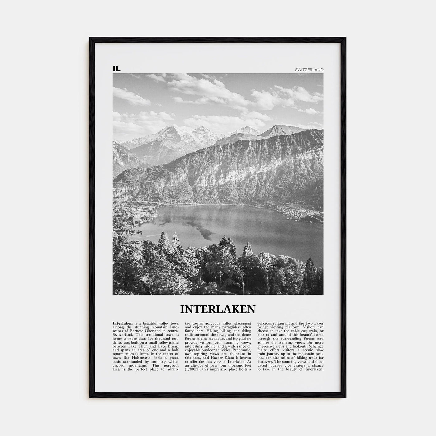 Interlaken Poster Black Wood / 8x12 in Nbourhood Travel B&W Poster